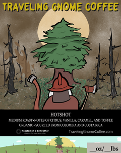 Hotshot label artwork of a firefighter carrying a tree