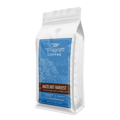 Hazelnut Harvest coffee package side view