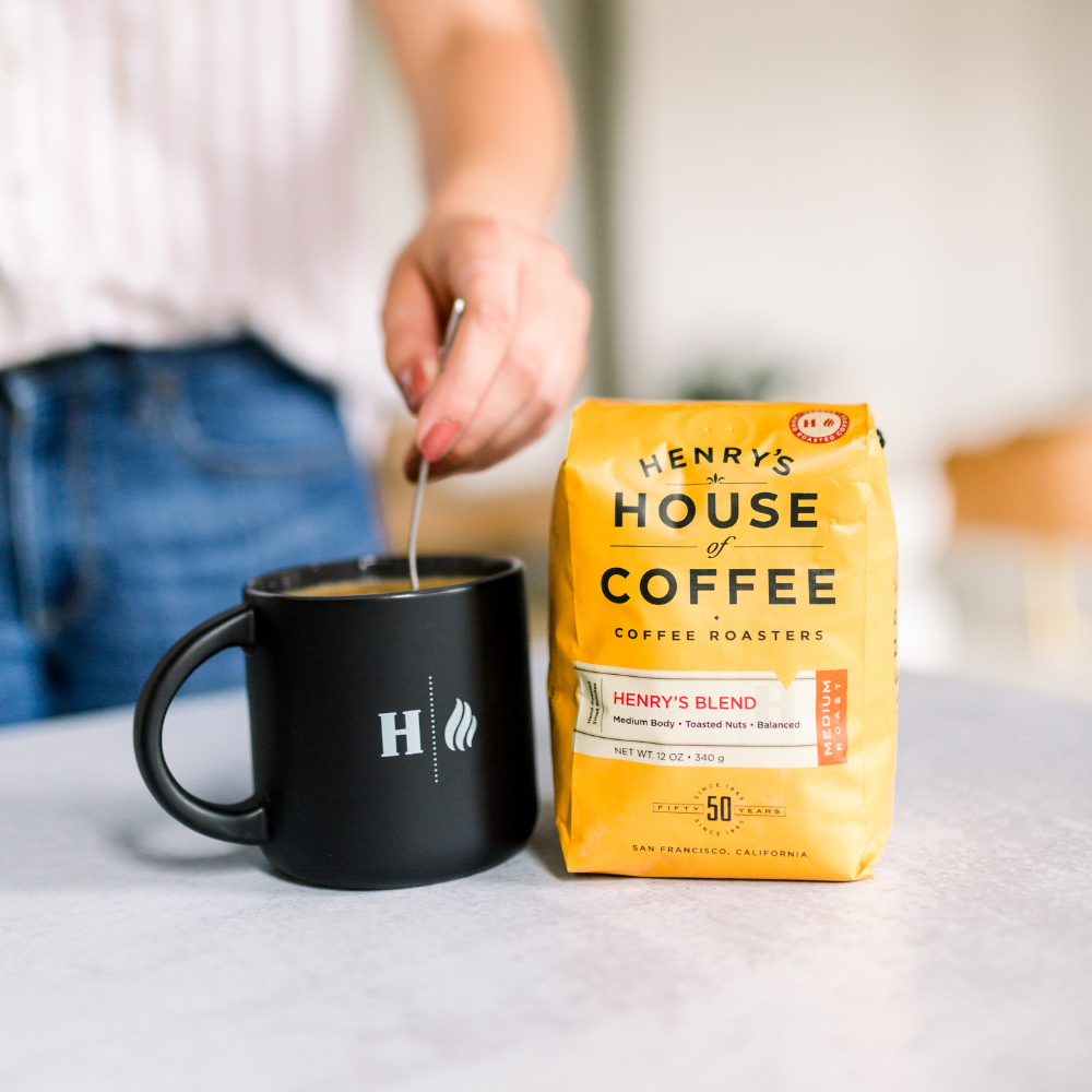 Bag of light roast coffee from Blend with notes of Chocolate, Fruity