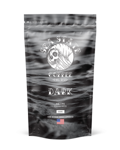 Sea State Dark coffee in ocean-patterned packaging