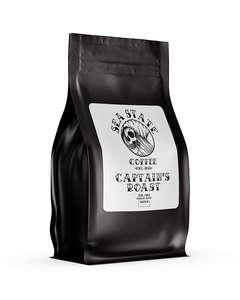 Sea State Captain’s Roast in a black side-gusset coffee bag