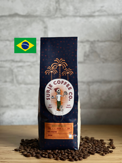 Surje coffee packaging with a Brazil flag