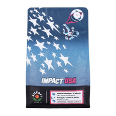 Front of the star-covered Impact USA coffee bag — Kickoff Impact USA El Salvador Coffee, 12 oz