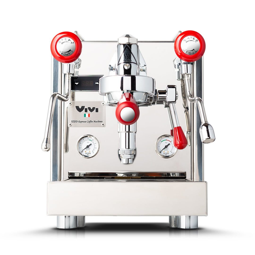 Izzo Vivi PID espresso machine with red side panels