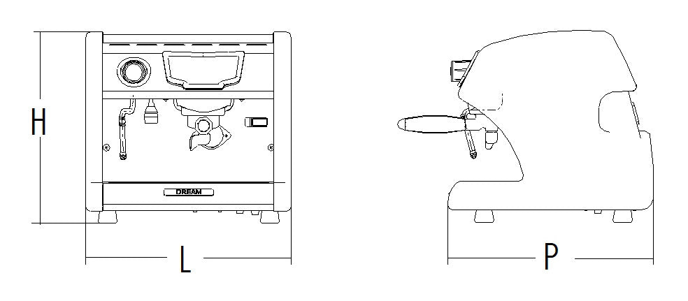 La Spaziale Dream front and side technical outline drawing
