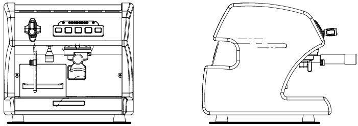 La Spaziale Mini Vivaldi II front and side technical outline drawing