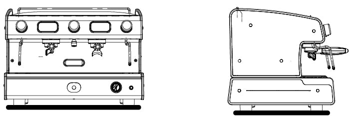 La Spaziale S2 EK full-size two-group front and side technical outline drawing