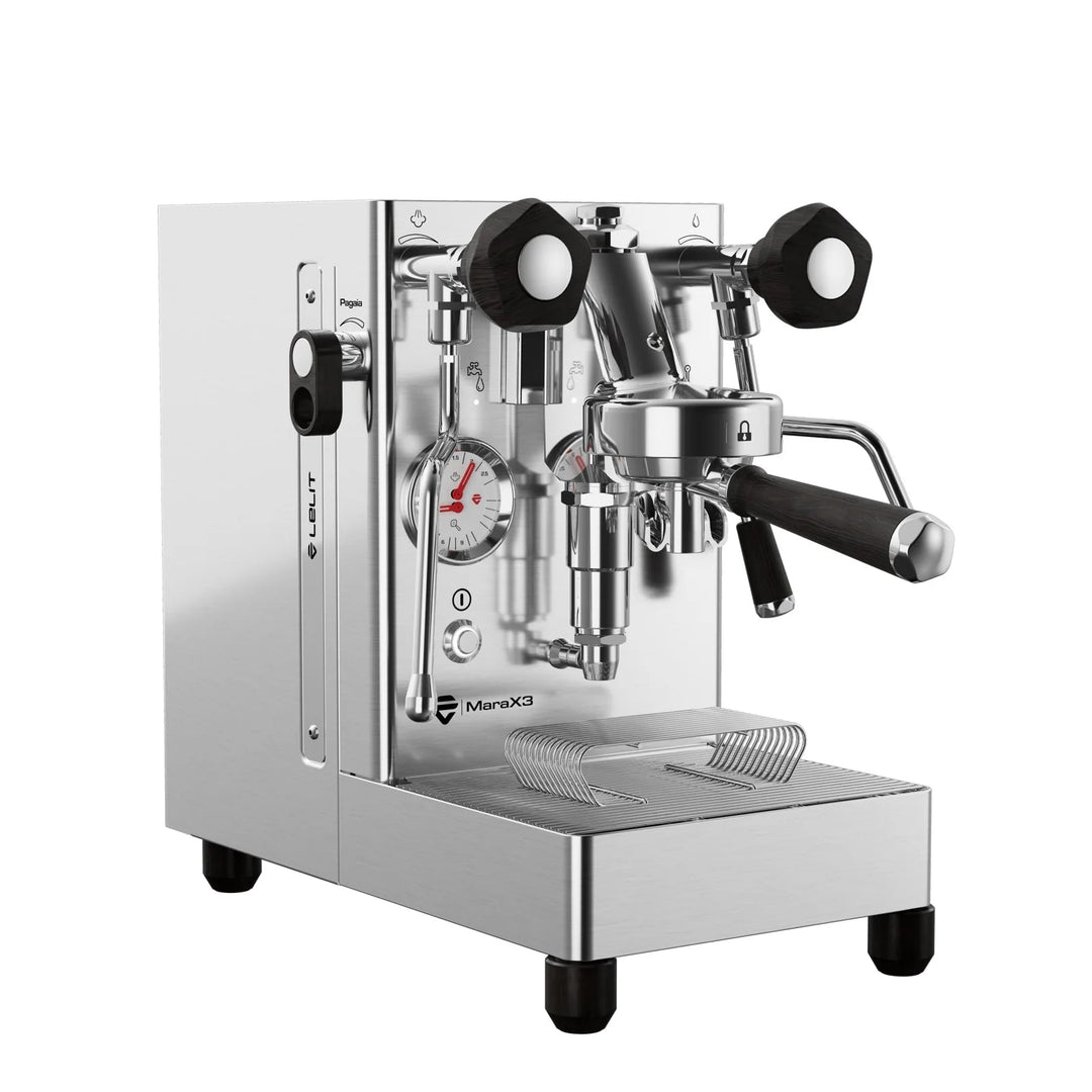 Lelit MaraX3 brushed stainless espresso machine hero view