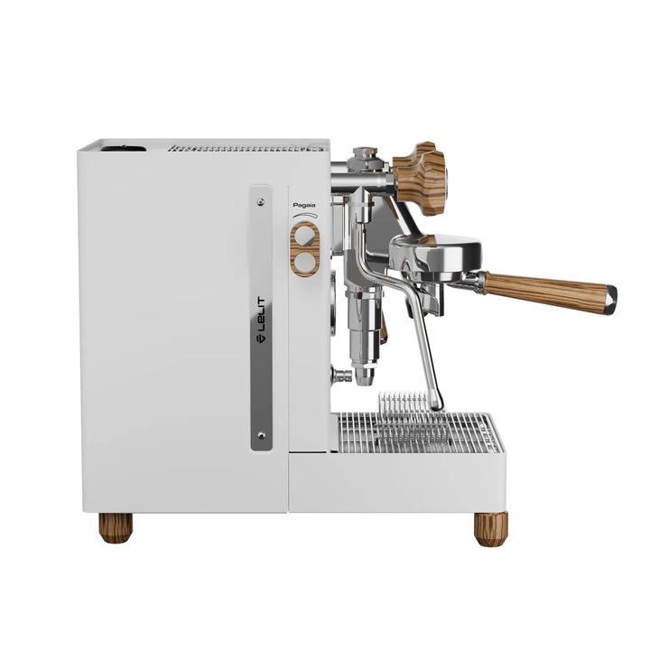 Lelit MaraX3 white side profile with wood accents