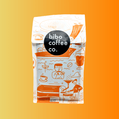 Rear bibo branding panel on Malabar Gold coffee package