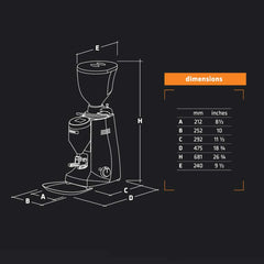 Mazzer Major V Electronic Black – dimensions diagram
