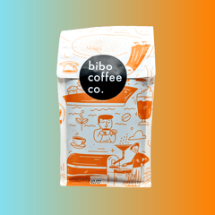 Rear bibo branding panel on Mysore coffee package