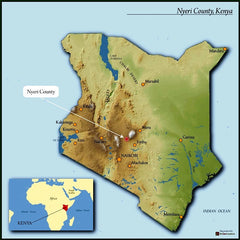 Map showing Nyeri County in Kenya