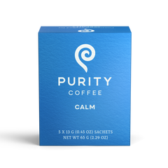 Purity CALM Decaf Single-Serve Coffee Sachets — five-count single-serve coffee sachet carton