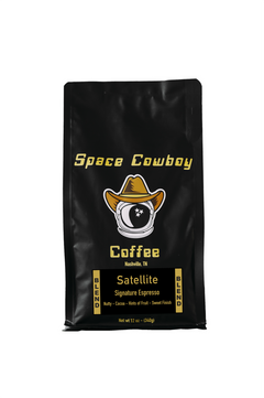 Front of Space Cowboy Satellite black coffee bag