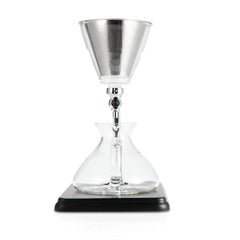 Front view of Yama Glass Silverton Brewer w/ Black Base & Silver Accents