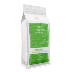 Surf Shop coffee whole-bean package with coconut chocolate macadamia profile