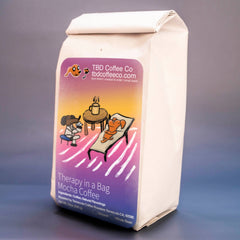 Therapy in a Bag mocha coffee blue package detail