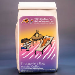 TBD Therapy in a Bag mocha coffee blue package