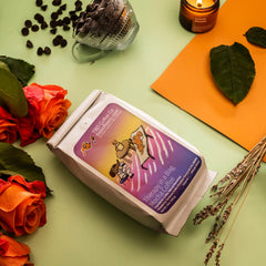 Therapy in a Bag mocha coffee flat-lay photograph