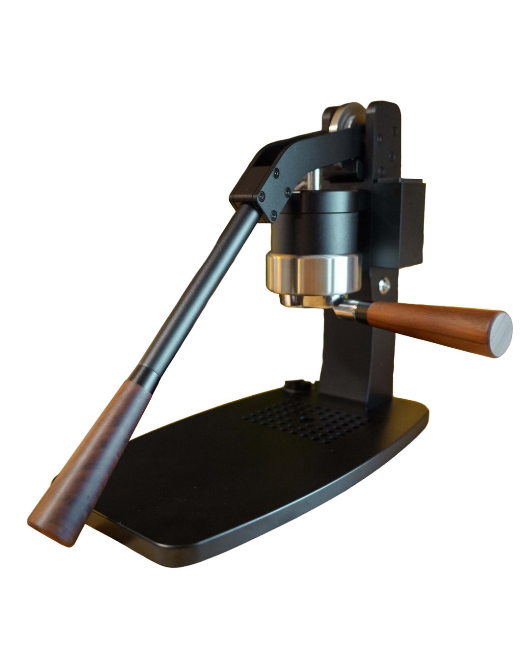 Turin Axis lever espresso machine in black with walnut handles