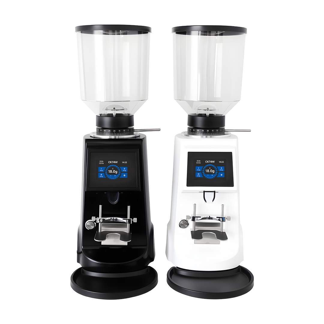 Turin CK74W black and white grinders, front view