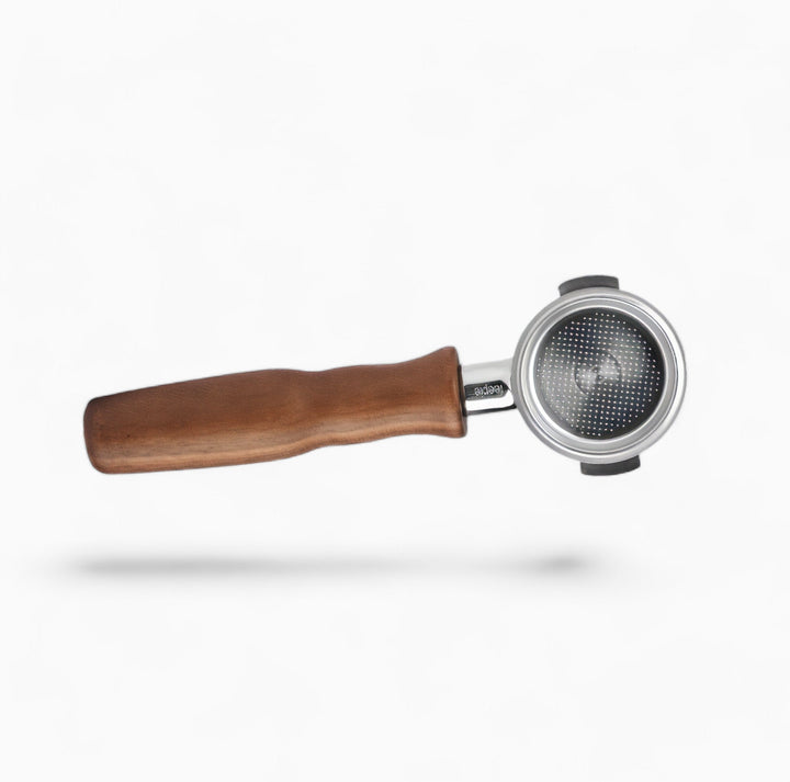 Stainless Steel Bottomless Portafilter with Walnut Handle